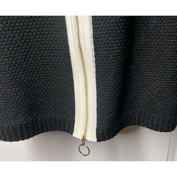 CALVIN KLEIN Sweater Dress SMALL Cream Black Front Zip Waffle Knit Long Sleeve - Picture 7 of 10